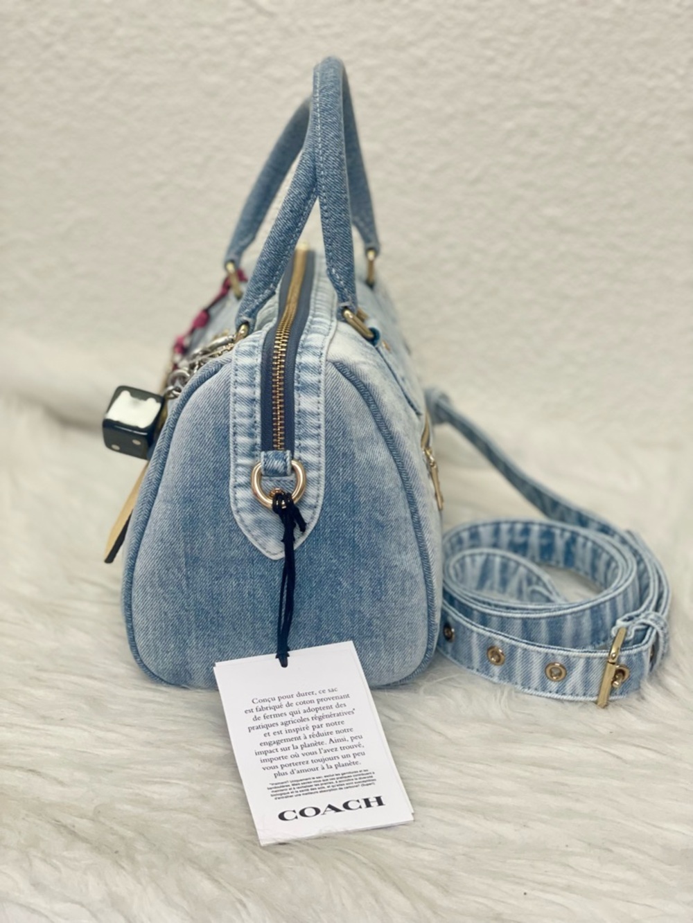 NWT Coach Rowan Satchel Bag In Denim With Charms CDY74 in Light Indigo - Picture 6 of 8